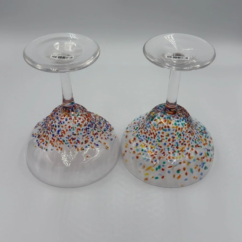 Pier 1 Hand Blown Multi Dot Margarita Glasses Set of 2 New Old Stock